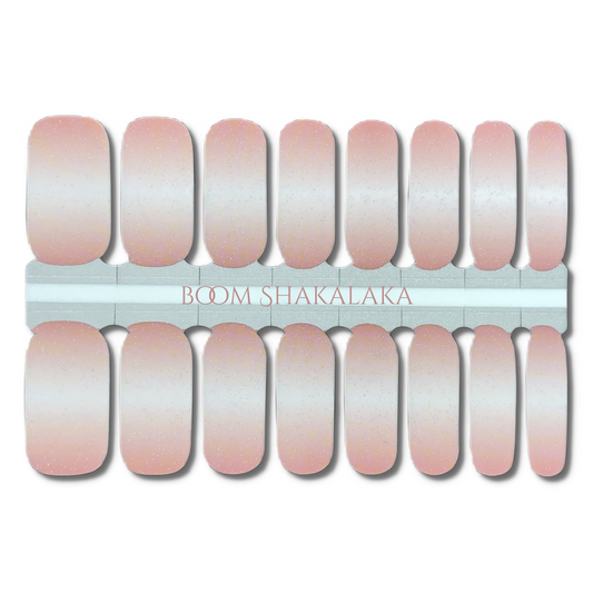 16 Real nail polish strips also called nail wraps or nail stickers. Beautiful ombé featuring a soft neutral pink at cuticle to white at tips with a subtle tiny silver glitter.
