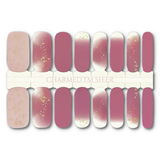 16 Real nail polish strips also called nail wraps or nail stickers. Sheer mauve with metallic gold accents.