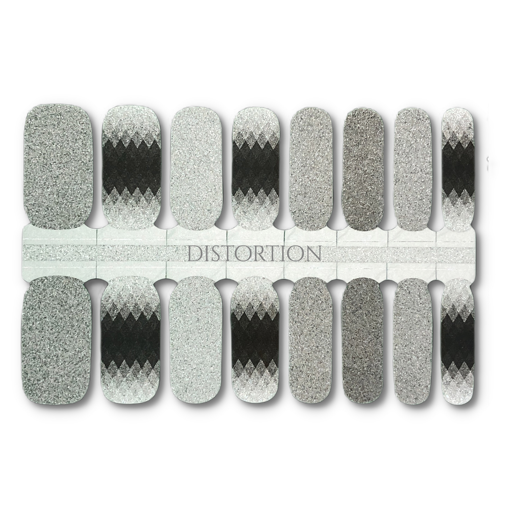 16 Real nail polish strips also called nail wraps or nail stickers. Silver, charcoal and, black glitter finish design.