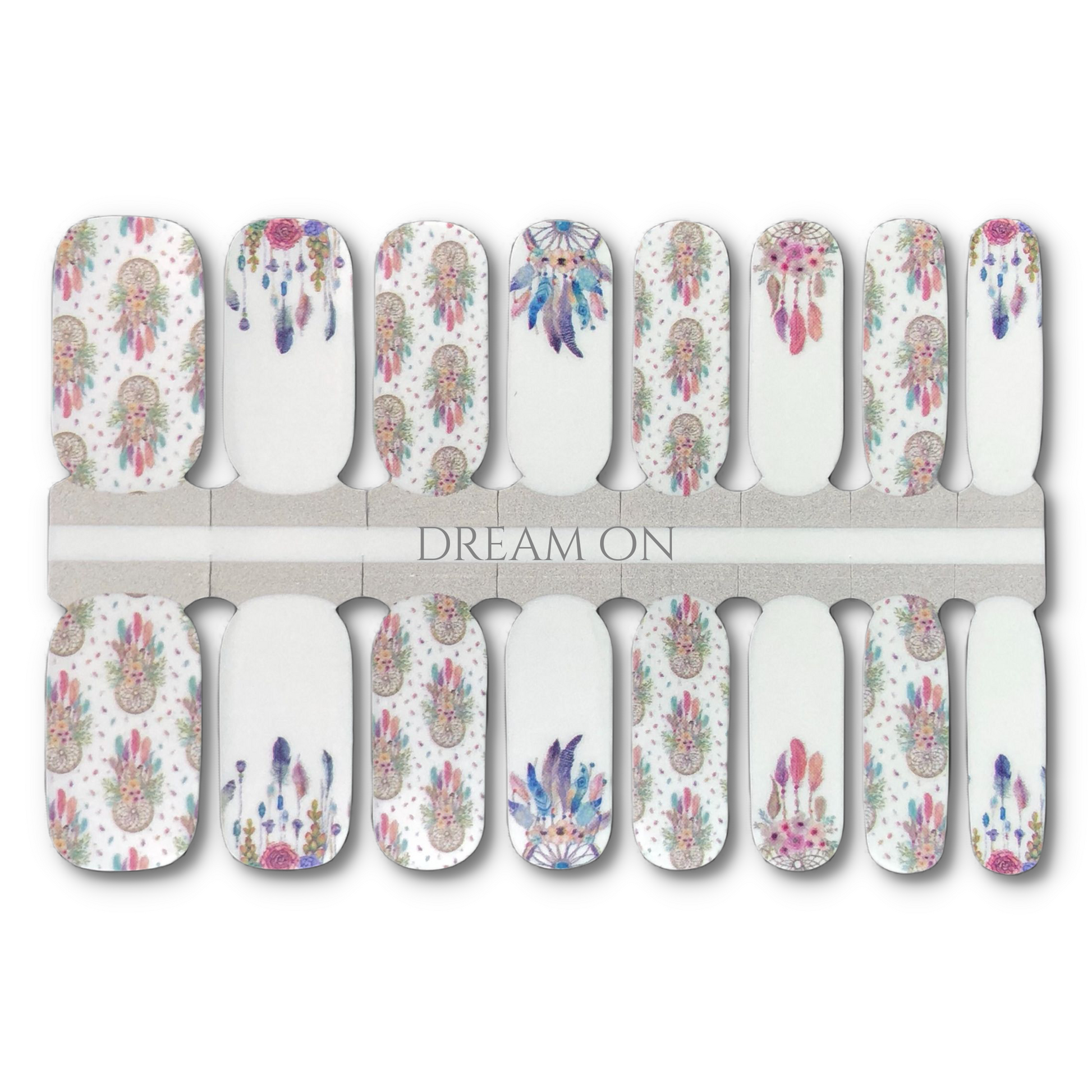 16 Real nail polish strips also called nail wraps or nail stickers. Cream color base with dream catcher designs and a subtle iridescent finish. subtle 