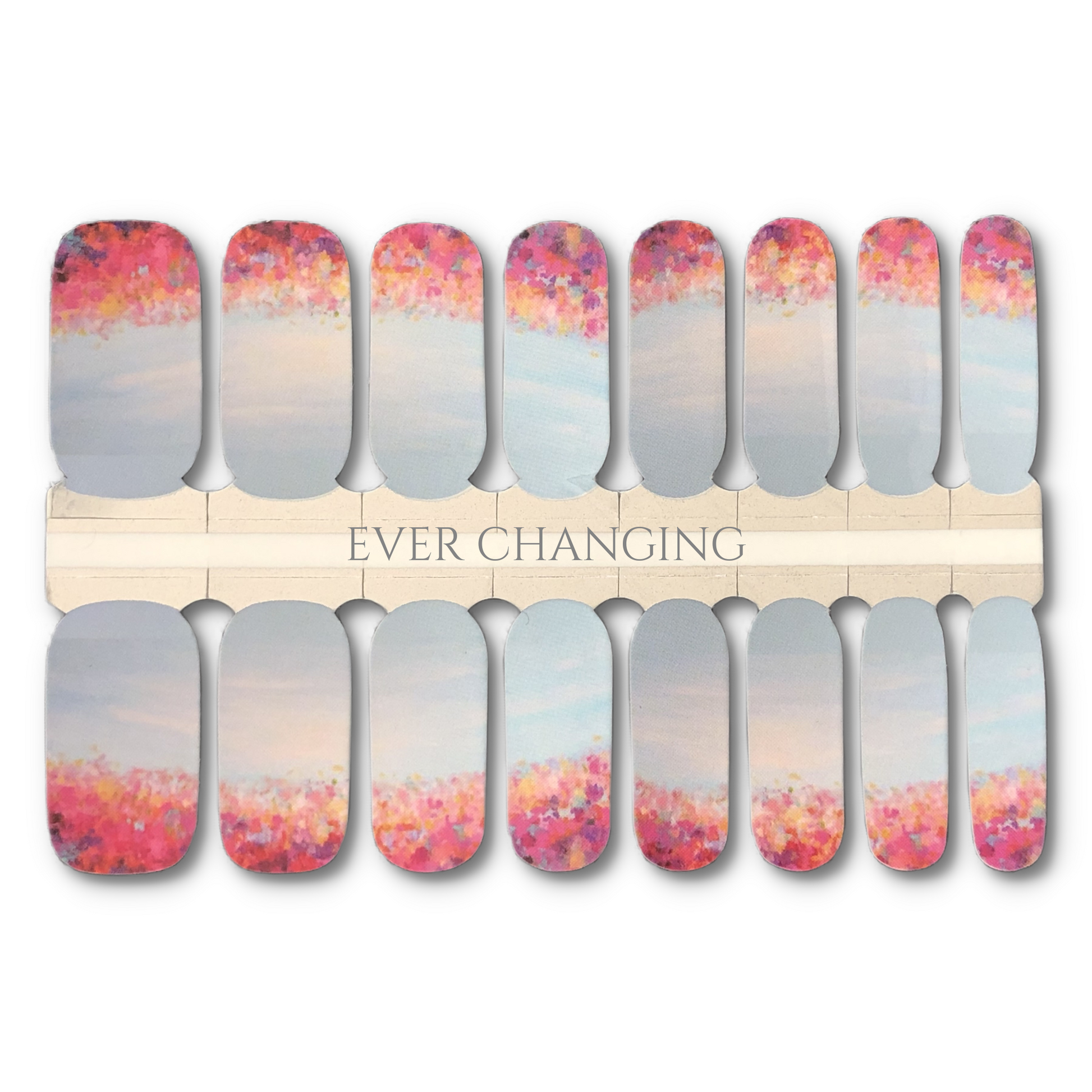 16 Real nail polish strips also called nail wraps or nail stickers. Design reminiscent of an impressionist painting of fall colors under blue skies done in a cream finish.